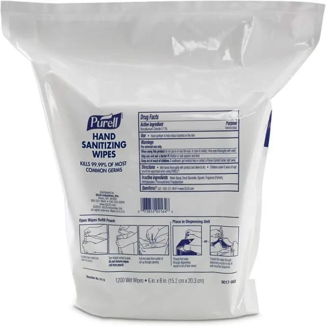 PURELL wipes refill sanitizing 1200 count bag for wall mounted dispenser